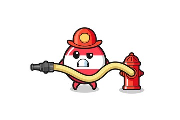 Fototapeta na wymiar austria flag cartoon as firefighter mascot with water hose