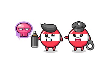 austria flag cartoon doing vandalism and caught by the police