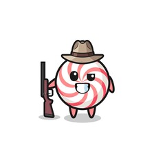 swirl lollipop hunter mascot holding a gun