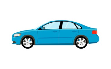 Obraz na płótnie Canvas The passenger car is blue. Sedan. Vector illustration.