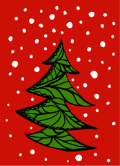 Christmas and New Year 2022, Christmas tree, green, doodling