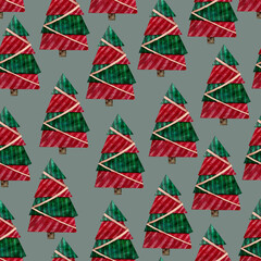 watercolor seamless pattern with Christmas trees on a green background to create textures on the New Year theme