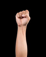 Human strength hand sign on black background