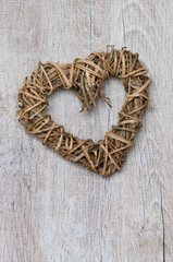 Vintage Wicker Heart On Wood