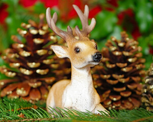 Weihnachten: Fichte, Distel, Tannenzapfen dienen als Weihnachtsschmuck. Hirsch und Engel geben sich die Ehre 