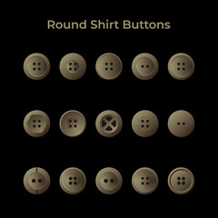 Brown Gradient Shirt Round Buttons Vector Graphic Template, Assorted Type of Buttons.