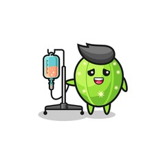 cute cactus character standing with infusion pole
