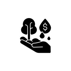 Investing black glyph icon. Small business incentive. Financial support. Risk and return. Marketing strategy. Future profit and income. Silhouette symbol on white space. Vector isolated illustration