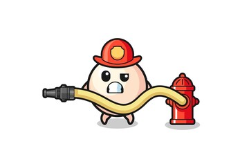 pearl cartoon as firefighter mascot with water hose