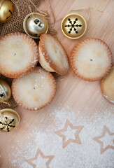 rustic setting with Christmas decorations and flour and star shapes