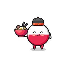 poland flag as Chinese chef mascot holding a noodle bowl