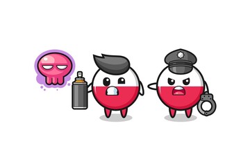 poland flag cartoon doing vandalism and caught by the police