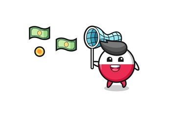 illustration of the poland flag catching flying money
