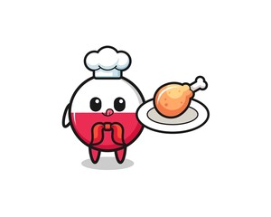 poland flag fried chicken chef cartoon character