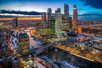 Moscow International Business Center (MIBC) also known as “Moscow City" at dusk