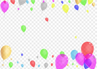 Green Balloon Background Transparent Vector. Toy Art Border. Multicolor Concept. Yellow Confetti. Air 3d Banner.