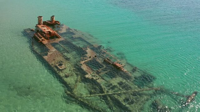 Shipwreck Epanomi and beach in the Aegean sea, Chalkidiki, Halkidiki. Greece