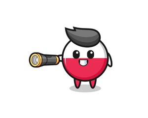 poland flag mascot holding flashlight