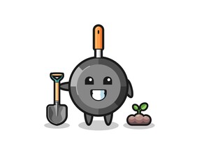 cute frying pan cartoon is planting a tree seed