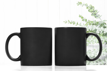 Black mug mockup bright Christmas decoration