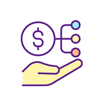 Divide Personal Budget RGB Color Icon. Allocate Money Sums For Different Needs. Financial Literacy. Symbol With Abstract Meaning. Isolated Vector Illustration. Simple Filled Line Drawing