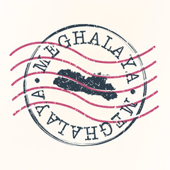 Meghalaya, India Stamp Map Postal. Silhouette. Passport Round Design. Vector Icon. Design Retro Travel National Symbol.