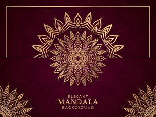 Elegant Ornamental Mandala Wedding Invitation Card With Golden Arabesque. Decorative Mandala for Print, Poster, Cover, Brochure, Flyer, Banner
