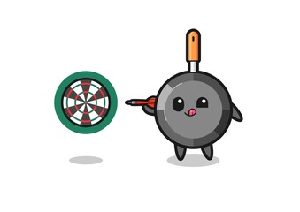 cute frying pan is playing dart