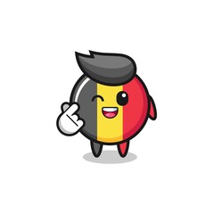 Fototapeta premium belgium flag character doing Korean finger heart
