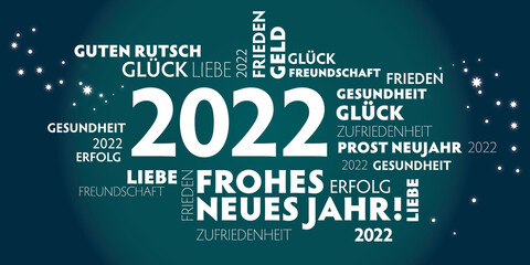 2022 Neujahrsgruss frohes neues Jahr - weißer Text auf grünem Hintergrund - deutsch