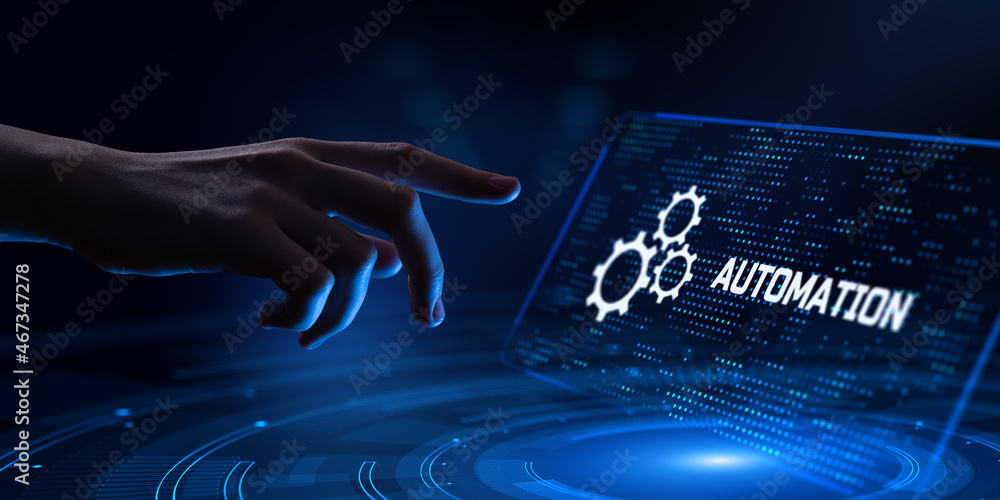 Poster automation rpa workflow business industrial process optimisation. innovation technology concept. han