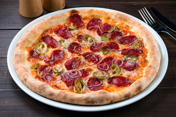 pepperoni pizza with pepper close up