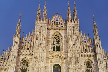 Fototapeta premium Milan, Italy - October 10, 2021: Milan Cathedral in Piazza Duomo in the evening, Milan. Duomo Cathedral.