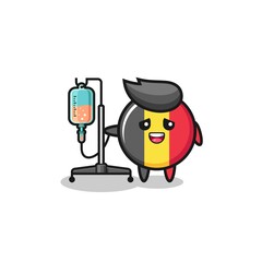 Naklejka premium cute belgium flag character standing with infusion pole