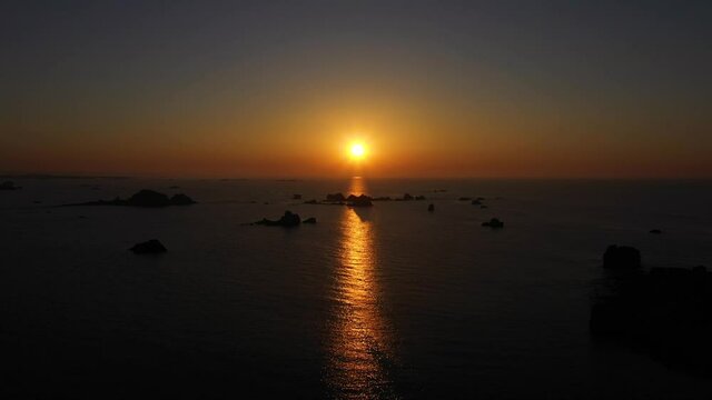 sunset on the gulf of plougrescant on brittany in france