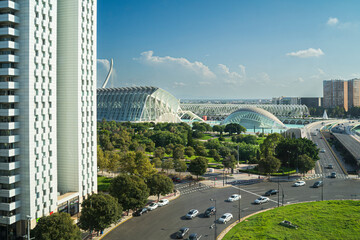 view from above of the city of science in valencia - obrazy, fototapety, plakaty