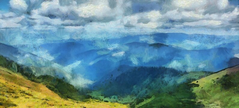 Mountains landscape painting for decoration design. Modern canvas art
