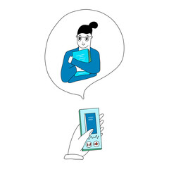 Vector illustration of a girl holding books in her hands and listening or reading them online on a mobile phone. Symbol for banner, flyer or article template. World Book Day or International Literacy