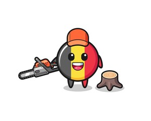 belgium flag lumberjack character holding a chainsaw