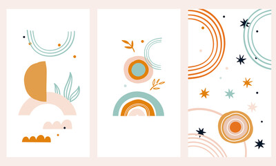 A set of posters in the boho style. The vector illustration is vertical