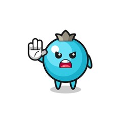 blueberry character doing stop gesture