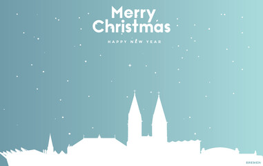 Christmas and new year blue greeting card with white cityscape of Bremen - obrazy, fototapety, plakaty