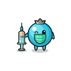 blueberry mascot as vaccinator