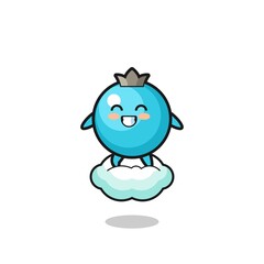 cute blueberry illustration riding a floating cloud