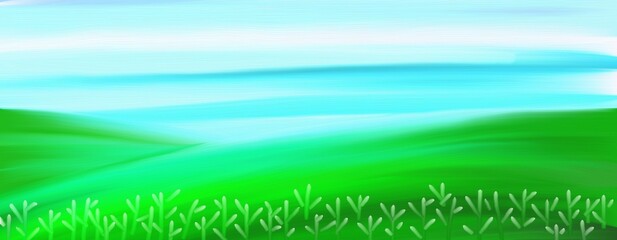 Obraz premium green grass and blue sky background