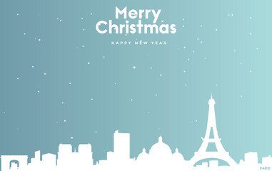 Obraz na płótnie Canvas Christmas and new year blue greeting card with white cityscape of Paris