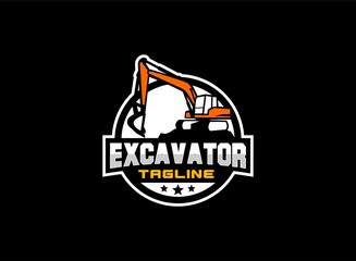 Excavator logo vector for construction company. Vehicle equipment template vector illustration for your brand.