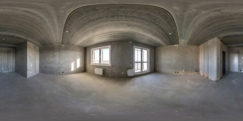 empty gray room without furniture and repair in full spherical hdri panorama 360 degrees in...