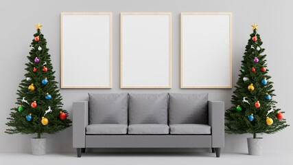 Christmas interior with Frame mockup in living room