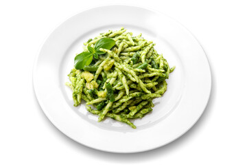 Plate of trofie pasta with Genoese pesto